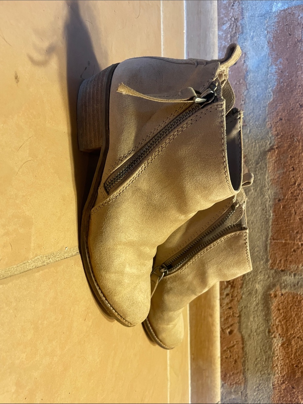 Women's Tan Suede Ankle Booties with Side Zips